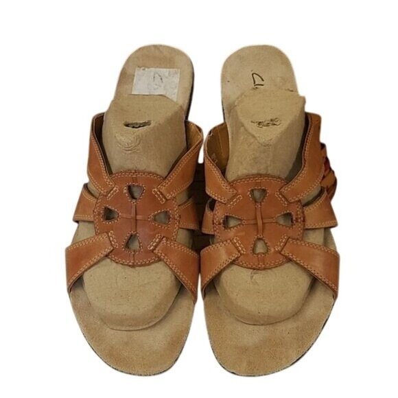 Clarks Womens Brown Leather Wedge Sandals Size 10 - Picture 3 of 8